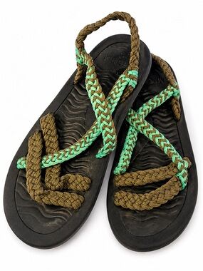 Megnya Braided Strap Sandals Women’s Size 9/10 Black Teal Comfort Flip Flops